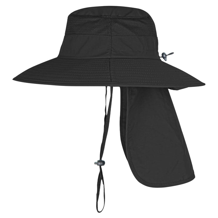 Sun Hats for Men Women Fishing Hat UPF 50+ Breathable Wide Brim Bucket Hats Summer UV Protection Safari Hat with Neck Flap Black