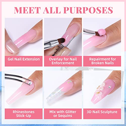 Morovan Poly Gel Nail Colors: 48 Color Poly Eextension Gel Nail Kit with Pure and Glitter Poly Nail Gel for All Season Poly Gel Nail Trendy Nail Art Design