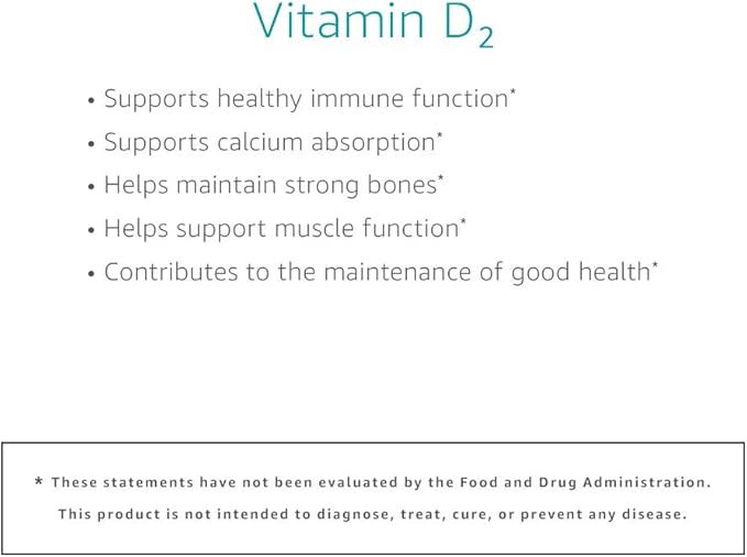 Amazon Elements Vitamin D2 2000 IU, Vegan, 65 Capsules, Supports Strong Bones and Immune Health, 2 month supply (Packaging may vary)