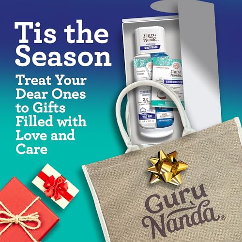 GuruNanda Whitening Wonder Duo, Dual Barrel Oxyburst Whitening Mouthwash 20 Oz & Teeth Whitening Strips with No Slip, Dry Strip Tech, 7 Day Treatments