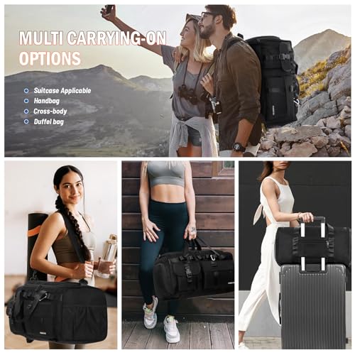 FIORETTO Women's Men's Water-Resistant Gym Duffle Bag with Shoes Compartment, 45L Capacity, Multi-Functional, Ideal for Travel, Gym, Sports, Weekender, Black