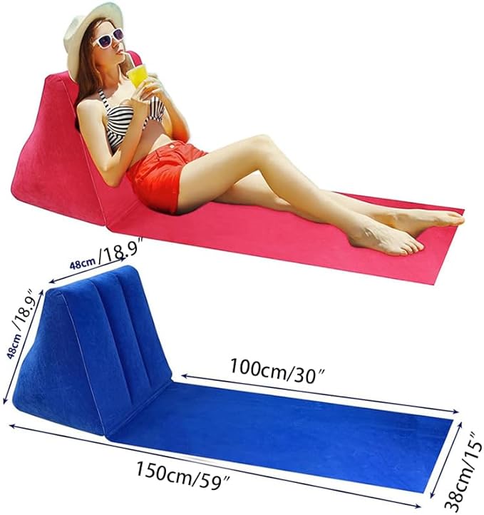 2PCS Dark Blue Inflatable Beach Mat Lounge Chair - Flocking Camping Leisure Lounger Back