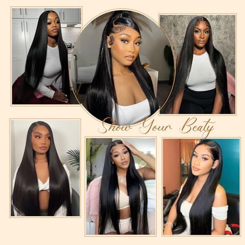 32 Inch 13x6 Lace Front Wigs Human Hair Pre Plucked 100 Percent Human Hair Wig Straight Hd Lace Frontal Wigs Human Hair Glueless Wigs Human Hair for Women Natural Color