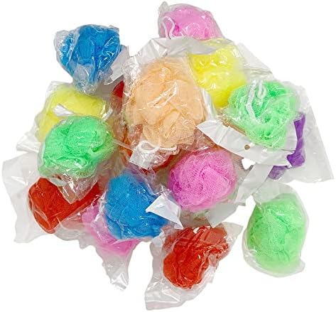 20 Individually Wrapped Small Full Bodied Quality Bath or Shower Sponge Loofahs Pouf Mesh Assorted Colors Wholesale Bulk Lot