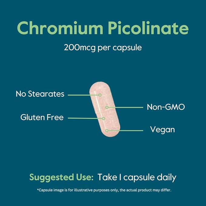 BESTVITE Chromium Picolinate 200mcg (250 Vegetarian Capsules) - No Stearates - No Dicalcium Phosphate - Vegan - Gluten Free - Non-GMO