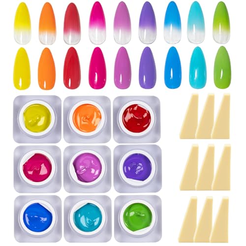 9 Color Pat Painting Gel Nail Polish Set - Ombre Aura Nail Art Gel Paint for Salon Manicure with Sponges