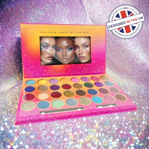 32 Colours Glitter Eyeshadow Palette, Make-Up Palette, Face and Body Glitter, glitter tattoos, festival accessories, Glitter Artistry Palette, Eye Shadow pallets for Women Girls Kids