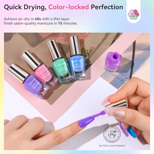 SAVILAND Color Artistry Nail Polish Set: 20+3 5ml Quick Dry Pastel Regular Nail Polish Kit Spring Summer Fingernail Polish Bulk with Base Glossy & Matte Top Polish Coat Nail Art Women Gift