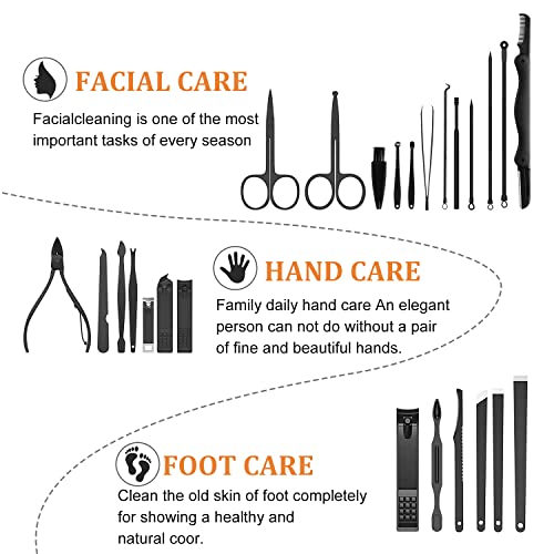 Nail Clippers Sets High Precisio Stainless Steel Nail Cutter Pedicure Kit Nail File Sharp Nail Scissors and Clipper Manicure Pedicure Kit Fingernails & Toenails with Portable cas (Red/Black_25 in 1)