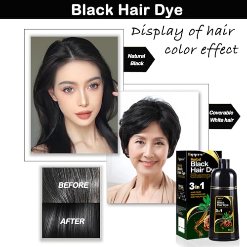 Black Hair Dye Shampoo 3 in 1, Natural Dye to Cover Gray Hairs,Hair Color Shampoo for Women and Men,Herbal Ingredient Shampoos for Grey Hairs Coverage-500ml/17 Oz