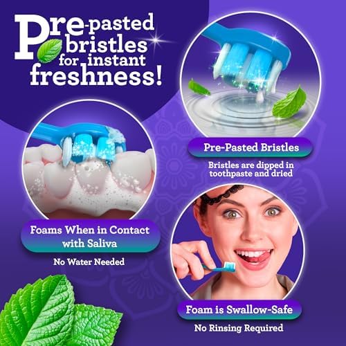 GuruNanda Ready-to-Go Disposable Mini Travel Toothbrushes - Butter on Gums Softex Bristles, Pre-Pasted Toothbrush & Toothpick - Fluoride-Free, No Rinsing Needed, 70 Ct