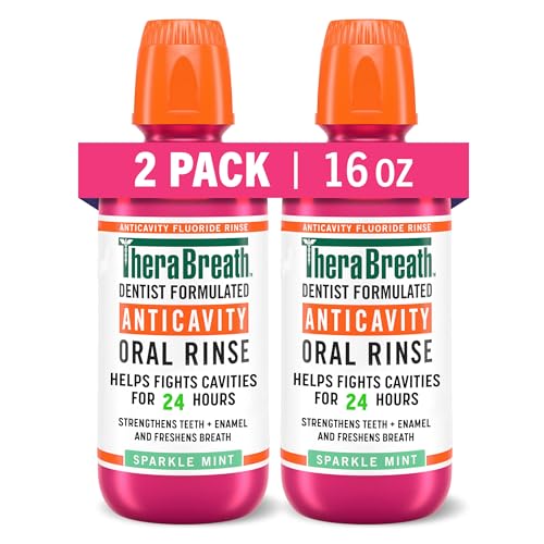 TheraBreath Anticavity Fluoride Mouthwash, Sparkle Mint, Dentist Formulated, 16 Fl Oz (2-Pack).