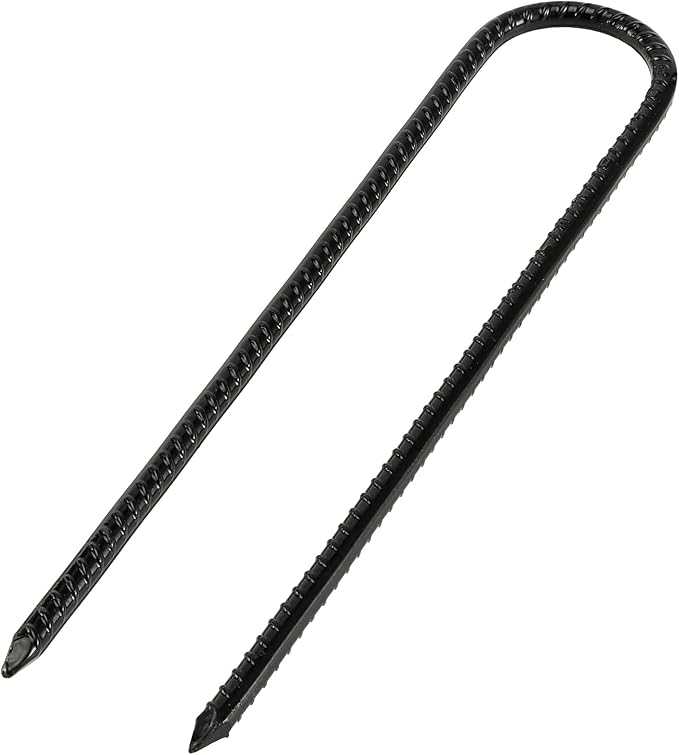 12 Pack 12 Inch U Shaped Rebar Stakes, Black U Rebar Hook, Heavy Duty Trampoline Wind Anchors Stakes for Camping Tents, Soccer Net