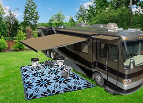 BalajeesUSA Outdoor Rug - 5x7 Sky Blue, Black, Grey, Reversible Recycled Plastic Straw Outdoor Patio Rugs Clearance Waterproof Large RV Camper Mats 287