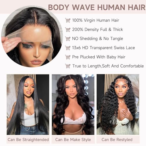 13x6 HD Lace Front Wigs Human Hair 28 Inch Body Wave Lace Front Wigs Human Hair Pre Plucked 200 Density Transparent Lace Frontal Wigs Human Hair Lace Front Wigs Baby Hair Human Hair Wig for Women