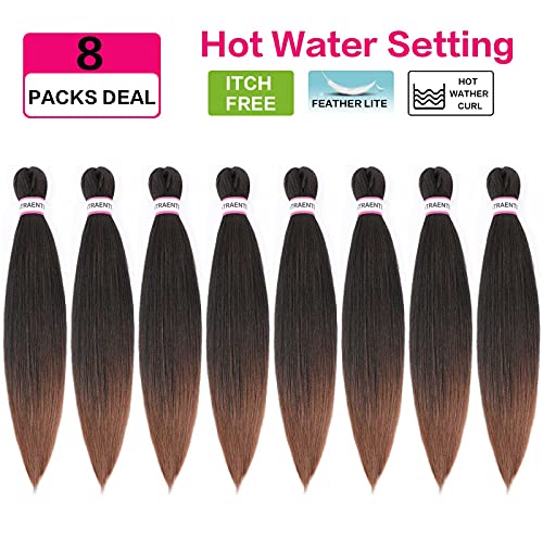 Pre Stretched Braiding Hair,18 Inch 8 Packs Ombre Braiding Hair, Two Tone Yaki Texture Prestretched Crochet Braids Professional Synthetic Hair Extension Itch Free Hot Water Setting (18" T1B/30#)
