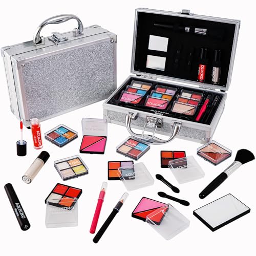Makeup Kit for Teenager & Women Full Kit, All in One Makeup Set With The Small Cosmetic Train Case, Professional Makeup Kit, Makeup Gift Set for Women Girls (silver)
