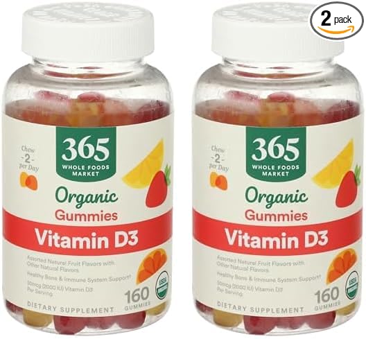 365 by Whole Foods Market, Organic Vitamin D3 Gummy, 160 Count (Pack of 2)