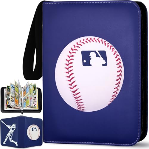 Baseball Card Binder 440 Pockets, 55 Sleeves Baseball Card Book 3 Ring, Zipper Trading Card Holder 4 Pocket, Small Collector Album Folder Case Protector, Sports Cards Collection Storage Organizer Gift