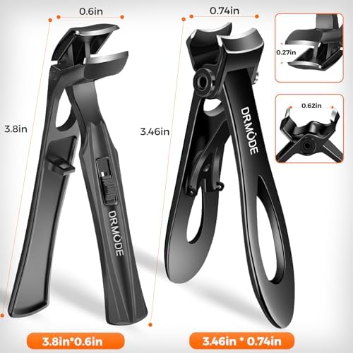 Toenail Clippers for Thick Nails for Seniors, Angled Head Long Handled Toe Nail Clippers for Seniors Men with Wide Jaw Opening, Heavy Duty Large Finger Nail Clippers Adult Cutter with Catcher, Black