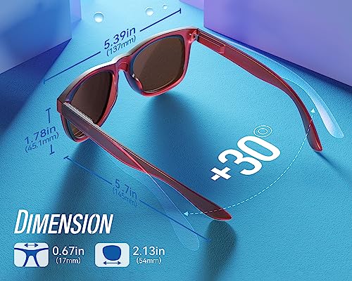 VELAZZIO Polarized Sunglasses for Men Women Fashion Sunglasses UV400 Protection Lightweight (Red Frame Grey Lens)