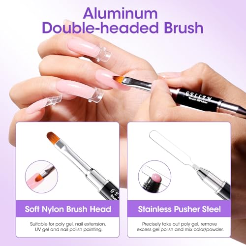 Gellen 473ml/16oz Slip Solution for Polygel Nails with Nail Brush, Pump Bottle Design Polygel Solution, Anti-stick Liquid for Poly Extension Gel & Nail Cleanser in a Bottle, Home Salon Cleaning Liquid