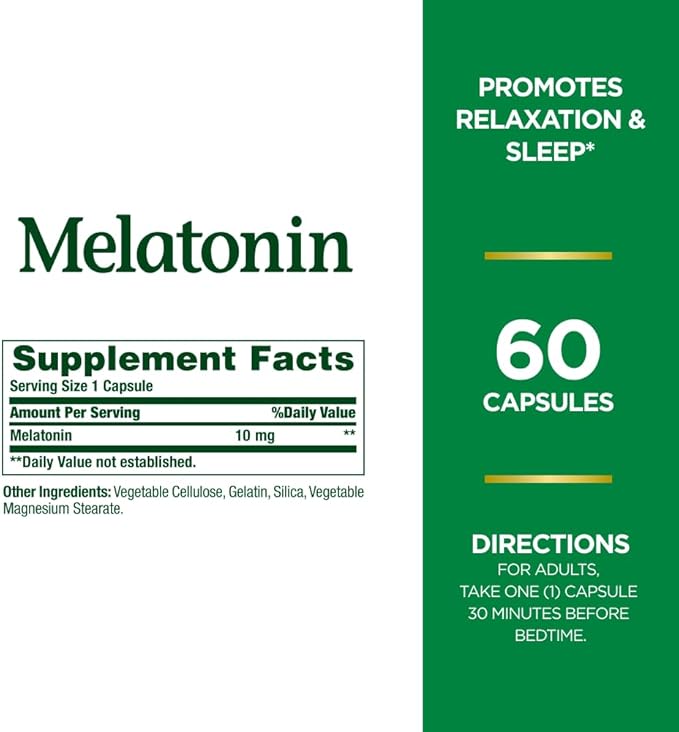 Nature's Bounty Melatonin, 100% Drug-Free Sleep Aid, Dietary Supplement, 10 mg, 60 Count (Pack of 2)