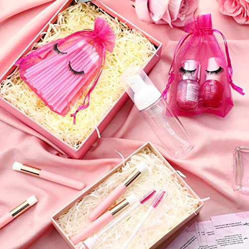 8 Pcs Lash Shampoo Brushes Set Eyelash Aftercare Bag Disposable Mascara Tubes Foam Pump Bottle Extension Aftercare Instructions Cards Eyelash Accessories for Women Mother's Gift(Mesh Bag, Organza)