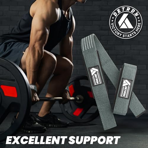 Detroy® Lifting Wrist Straps for Weightlifting, Deadlifts, Bodybuilding, Powerlifting, Gym Strength Training Workouts - Padded Neoprene with 24 inch Webbing Cotton with Silicone Grip for Men & Women (Grey & White)