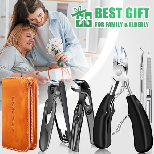 Toenail Clippers for Seniors Thick Nails - Angled Head Large Toe Nail Clippers for Men, Heavy Duty Ingrown Toenail Clippers for Thick Toenails with Wide Jaw, Sharp Nail Cutter with Catcher Long Handle