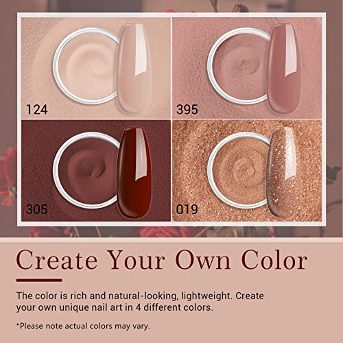 AZUREBEAUTY Dip Powder Nail Kit Starter, 4 Colors Skin Nude Brown Glitter, Acrylic Dipping Powder Liquid Set with Base/Top Coat Activator for Daily French Nail Art Manicure DIY Gift 12 Pcs