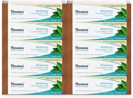 Himalaya Botanique Whitening Complete Care Travel Toothpaste, Mint - Travel Size Whitening Toothpaste Without Fluoride for Brighter Teeth & Fresh Breath - Vegan, 0.74 oz (Pack of 10)