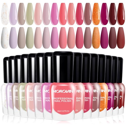 Morovan Fingernail Nail Polish Set: Hot Pink Nail Polish Kit Air Quick Dry Regular Finger Nail Polish Pack for Women Gift Holiday