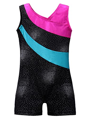 DAXIANG Leotards for Girls Gymnastics with Shorts Leopard Dance Unitards Biketards Pink Purple