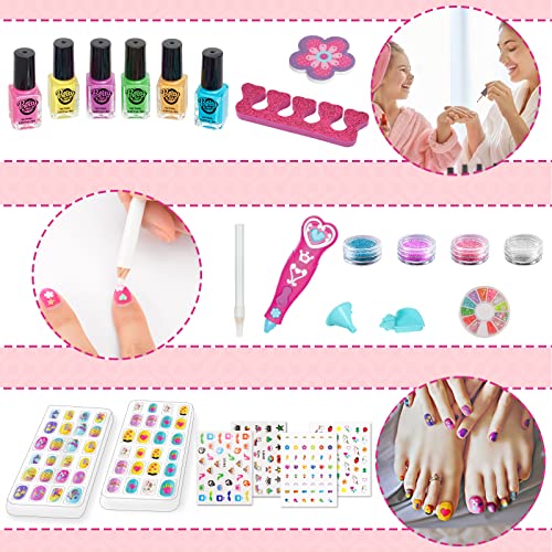 BATTOP Kids Nail Polish Set for Girls, Nail Art Kits with Nail Dryer & Glitter Pen, Quick Dry & Peel Off & Non-Toxic Nail Polish, Christmas Birthday Gifts for Girls Ages 6 7 8 9 10 11 12