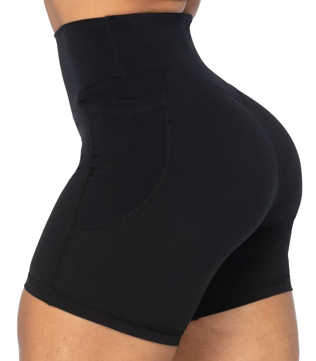 Sunzel Women's Biker Shorts in High Waist Tummy Control with Deep Pockets 5" Black+Black (2 Pack) X-Small