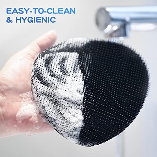 Manmihealth 3 PCS Soft Silicone Shower Brush, Super-Lathering and Deep-Cleaning Silicone Body & Face Scrubber, Gentle Exfoliating Bath Glove for All Skin Types with Free Hooks (Black +Gray+ Pink)