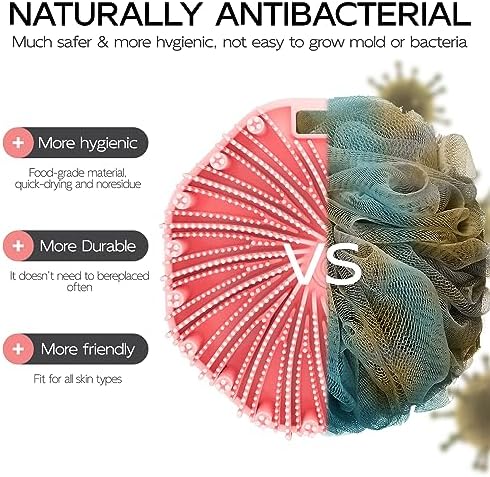 Silicone Body Scrubber 2 Counts, Exfoliating Body Wash Scrubbers Exfoliator, Shower Body Brush for Effective Showering Exfoliation and Gentle Massage (Black+Pink)