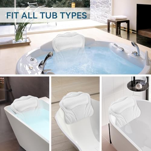 Bath Pillow Bathtub Pillow, Ergonomic Luxury Bath Pillows for Tub, Bath Tub Pillows for Head and Neck, with Soft 4D Mesh Fabric and Non-Slip Suction Cups, Relaxing Bath Accessories, Fits All Bathtub