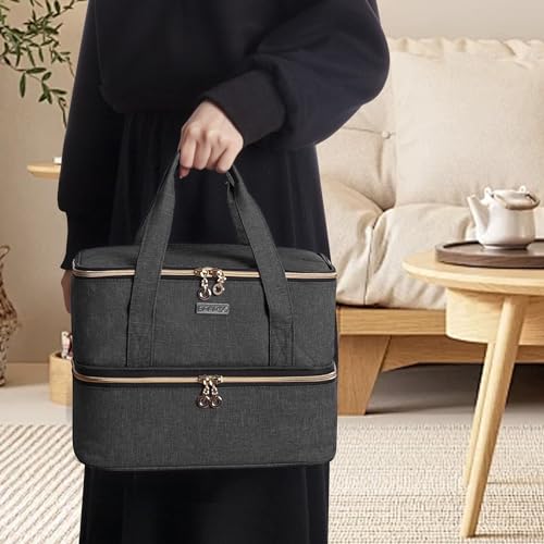 BAFASO Nail Polish Organizer Holds 40 Bottles (15ml - 0.5 fl.oz) and a Nail Lamp, Nail Polish Carrying Case with Manicure Tools Storage Sections (Bag Only), Black