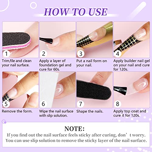 SAVILAND Builder Nail Gel Set - 2 Basic Colors Nail Extension Kit with Foundation Gel Top Gels LED Lamp Brush 100 Pcs Nails Forms at Home Salon