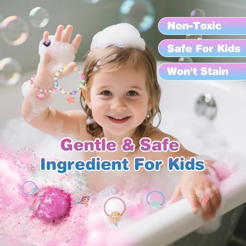 Girls Bath Bombs with Toys Inside for Kids, 12 Pcs Natural Mermaid Princess Bubble Bath Bomb with Jewelry Surprise Inside, Christmas Easter Basket Stuffer Valentines Day Birthday Gift Set
