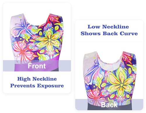 Domusgo Girls Gymnastics Leotards Size 8-9 Years Old Shiny Rainbow Stars Tumbling Sleeveless Biketard