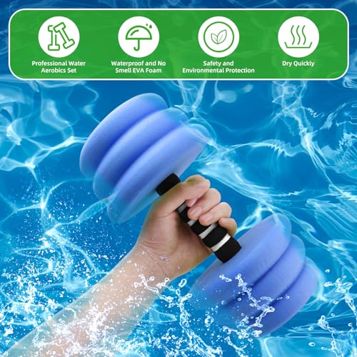 Water Aerobics Set for Aquatic Exercise, Pool Fitness Equipment Foam Water Dumbbell Set, New Upgrade Aquatic Dumbbells and Foam Swim Aquatic Cuffs, Water Workout Fitness Tool, Blue
