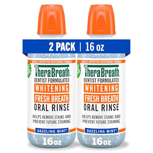 TheraBreath Whitening Mouthwash, Dazzling Mint, Dentist Formulated, 16 Fl Oz (2-Pack)