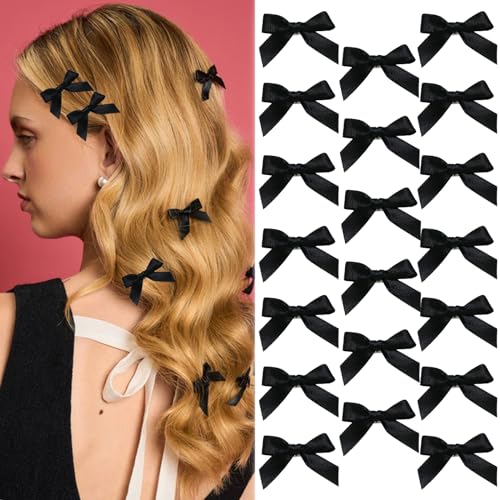 SAWINDA 30PCS Navy Blue Mini Hair Bows Small Blue Bows for Hair Silky Satin Bows for Women Cute Hair Ribbon Bowknot Barrettes Sweet Alligator Hair Bow Clips Accessories for Teens and Girls