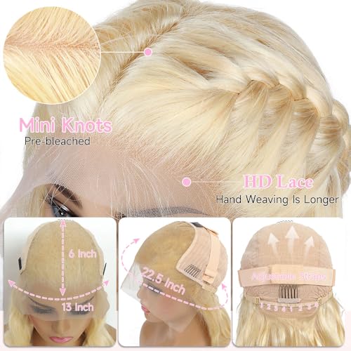 613 Lace Front Wig Human Hair 250 Density Blonde Wig Human Hair 13x6 HD Lace Frontal Wigs Body Wave Lace Front Wigs Human Hair Pre Plucked 613 30 Inch