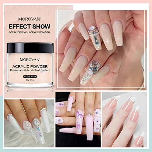 Morovan Acrylic Nail Powder Set: 4 Colors Clear Nude Pink White Acrylic Powder for Nail Extension Carving