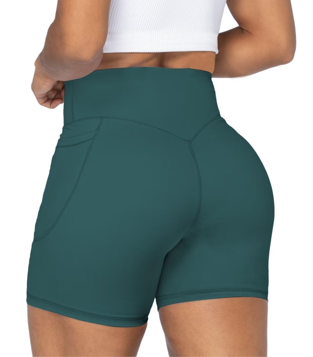 Sunzel Women's Biker Shorts in High Waist Tummy Control with Deep Pockets 5" Inseam Forest Green X-Small