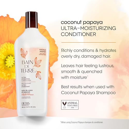 Bain de Terre Coconut Papaya Ultra Hydrating Conditioner, Moisture Quench for Dry, Damaged Hair, with Argan & Monoi Oils, Paraben-Free, Color-Safe, Vegan